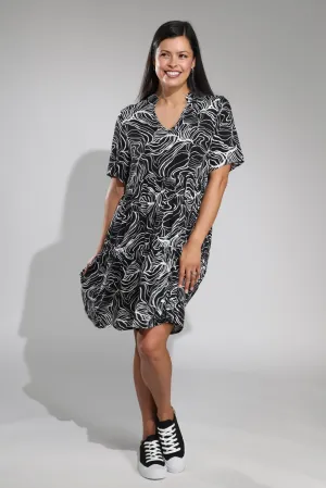 Holiday Glow Conscious Fit Nehru collar Tiered Dress | Black Ivory Lines | 3353A1