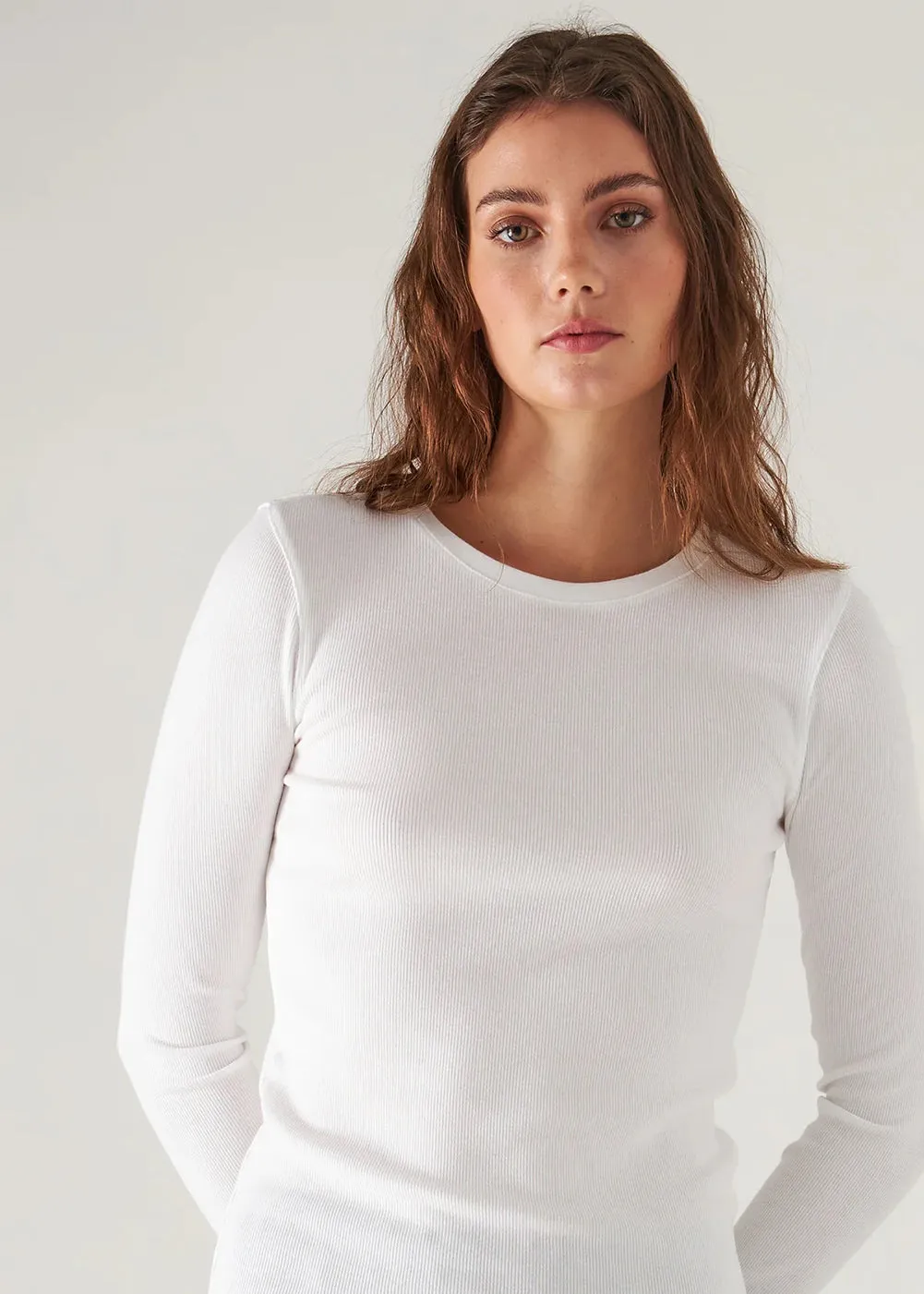 Pima Stretch Ribbed Long Sleeve Crew T-Shirt Minimal Look Moisture Management