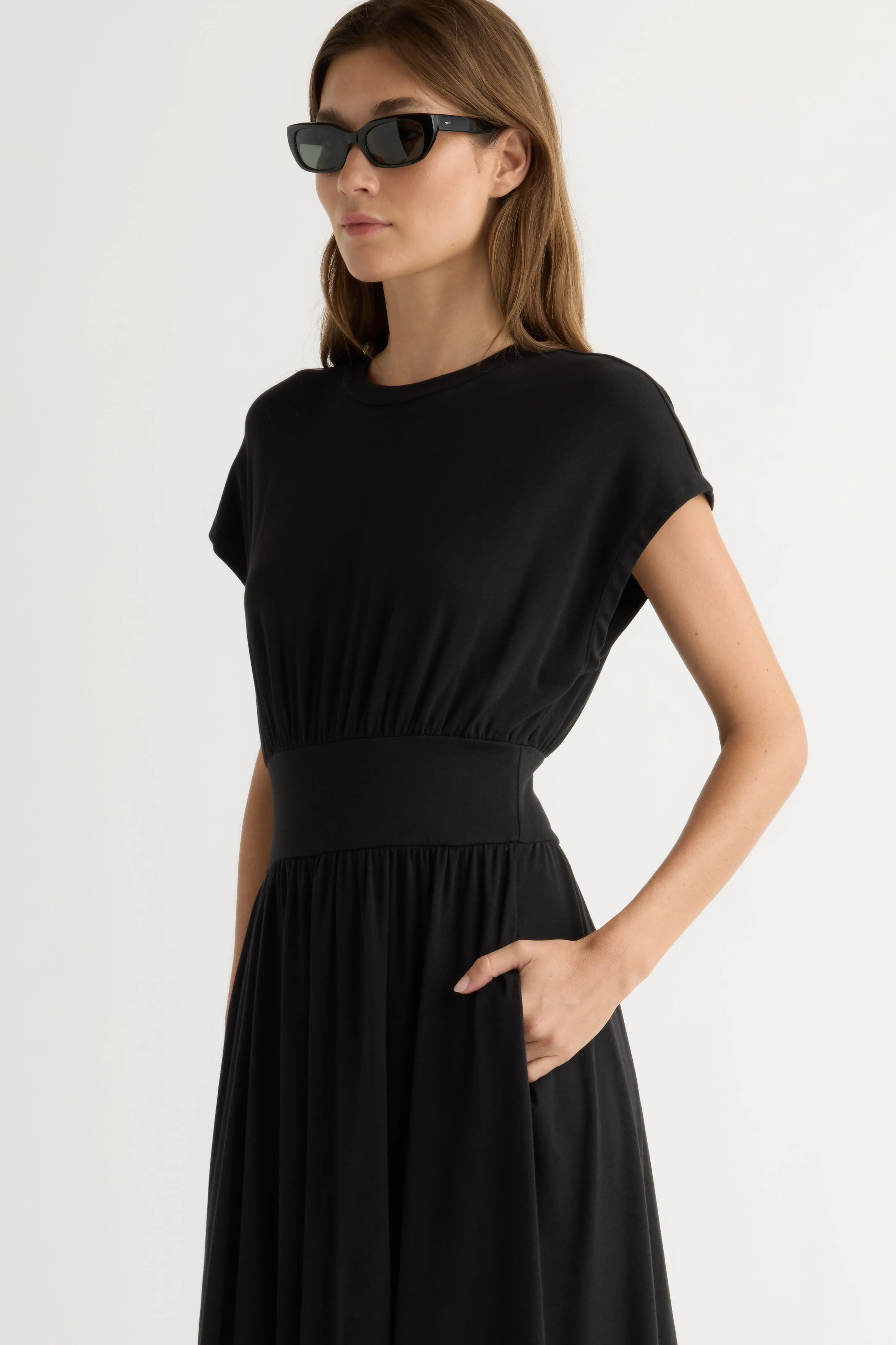 Adjustable Hem Prima Jersey Midi Dress
