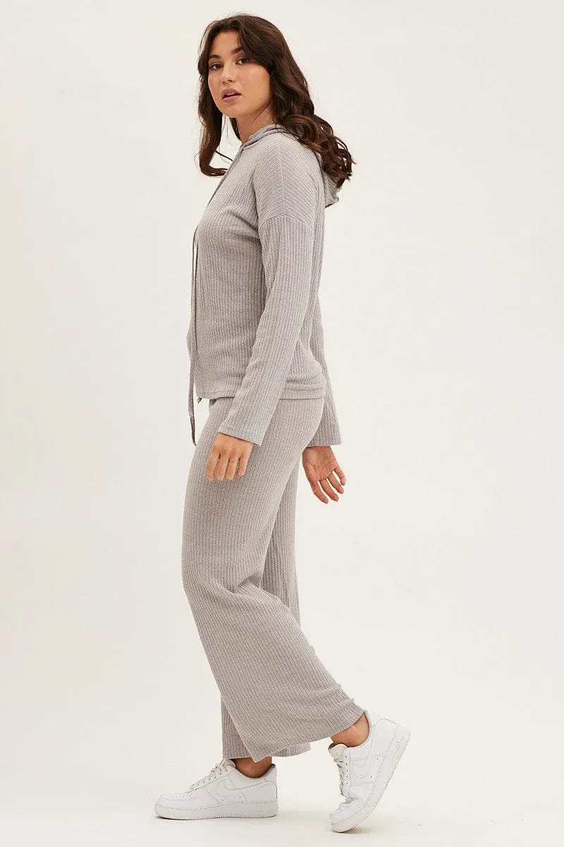 Grey Hoodie Loungewear Set Functional Style Convenient