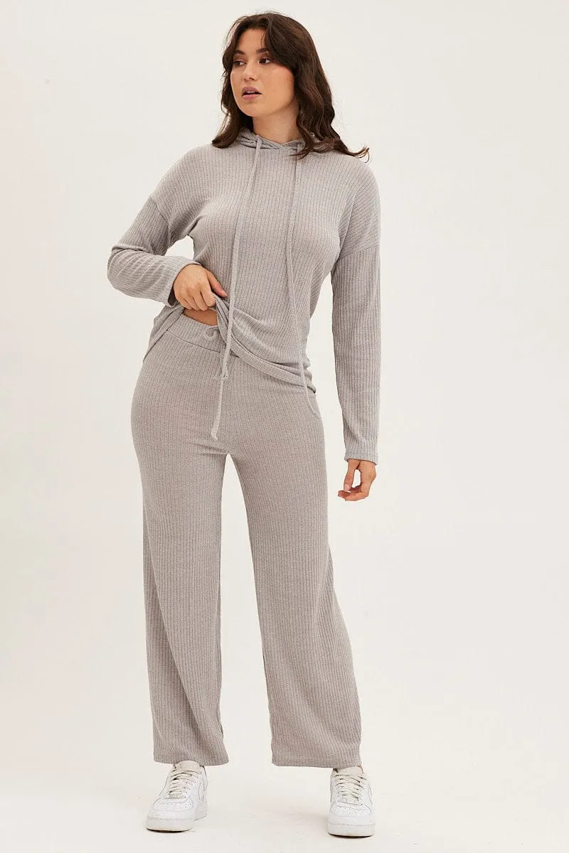 earthy colors Grey Hoodie Loungewear Set