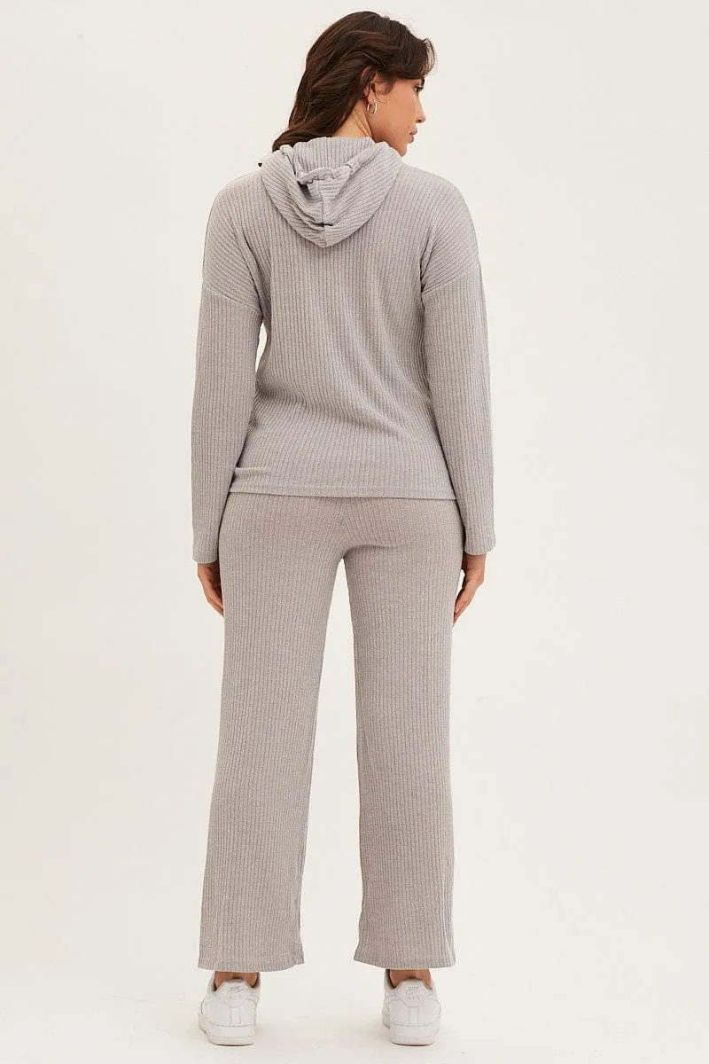 short sleeves Sporty Fit Grey Hoodie Loungewear Set