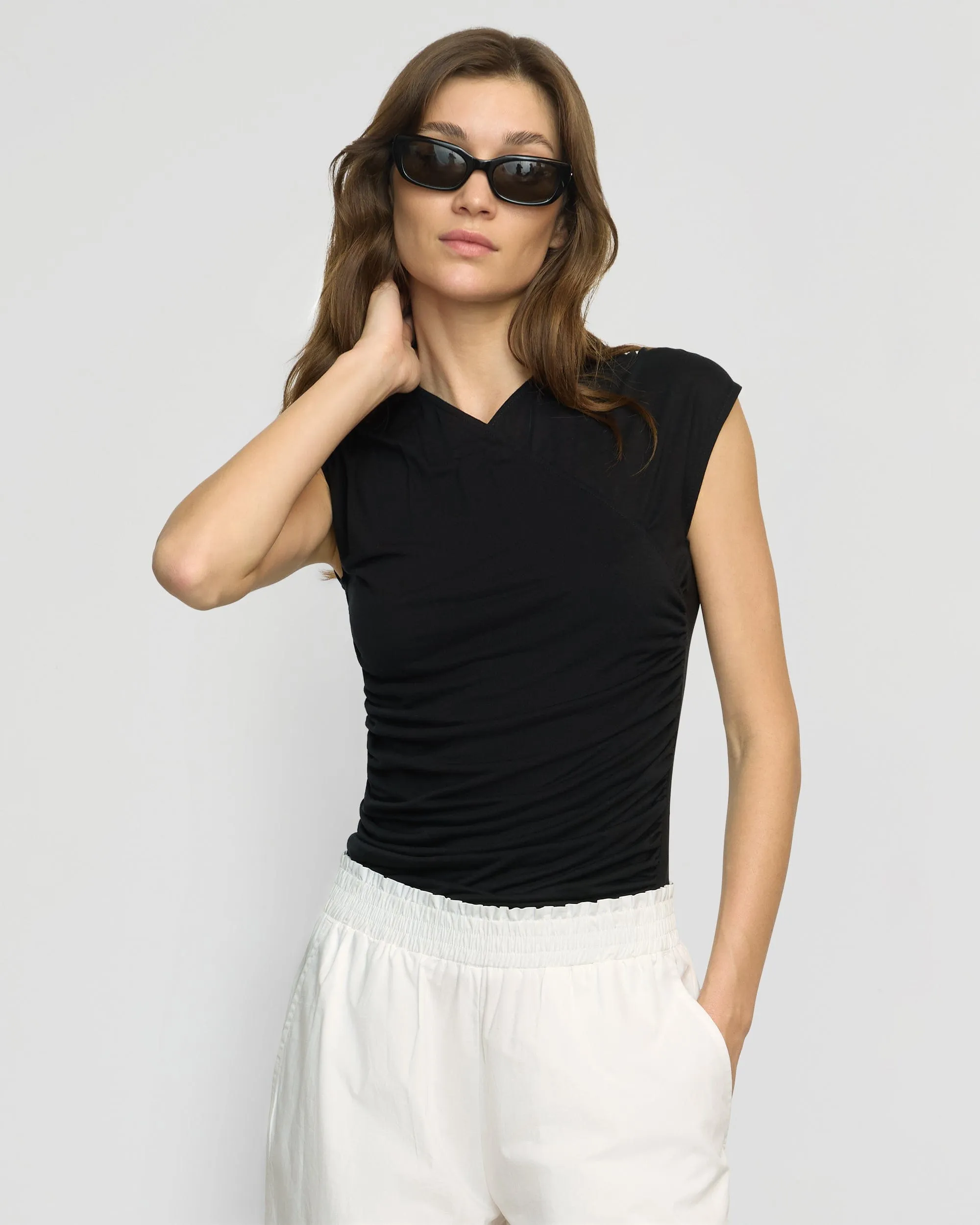 Lila Tencel Wrap-Neck Tee sports activity