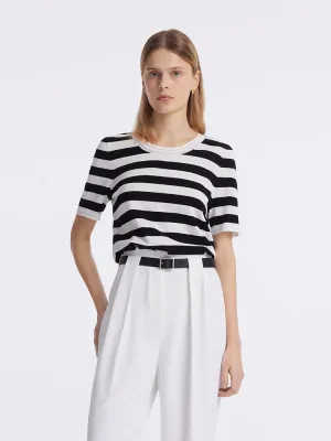 Round Neck Striped Knitted Women Top Sporty Style Wear Light Casual Wear
