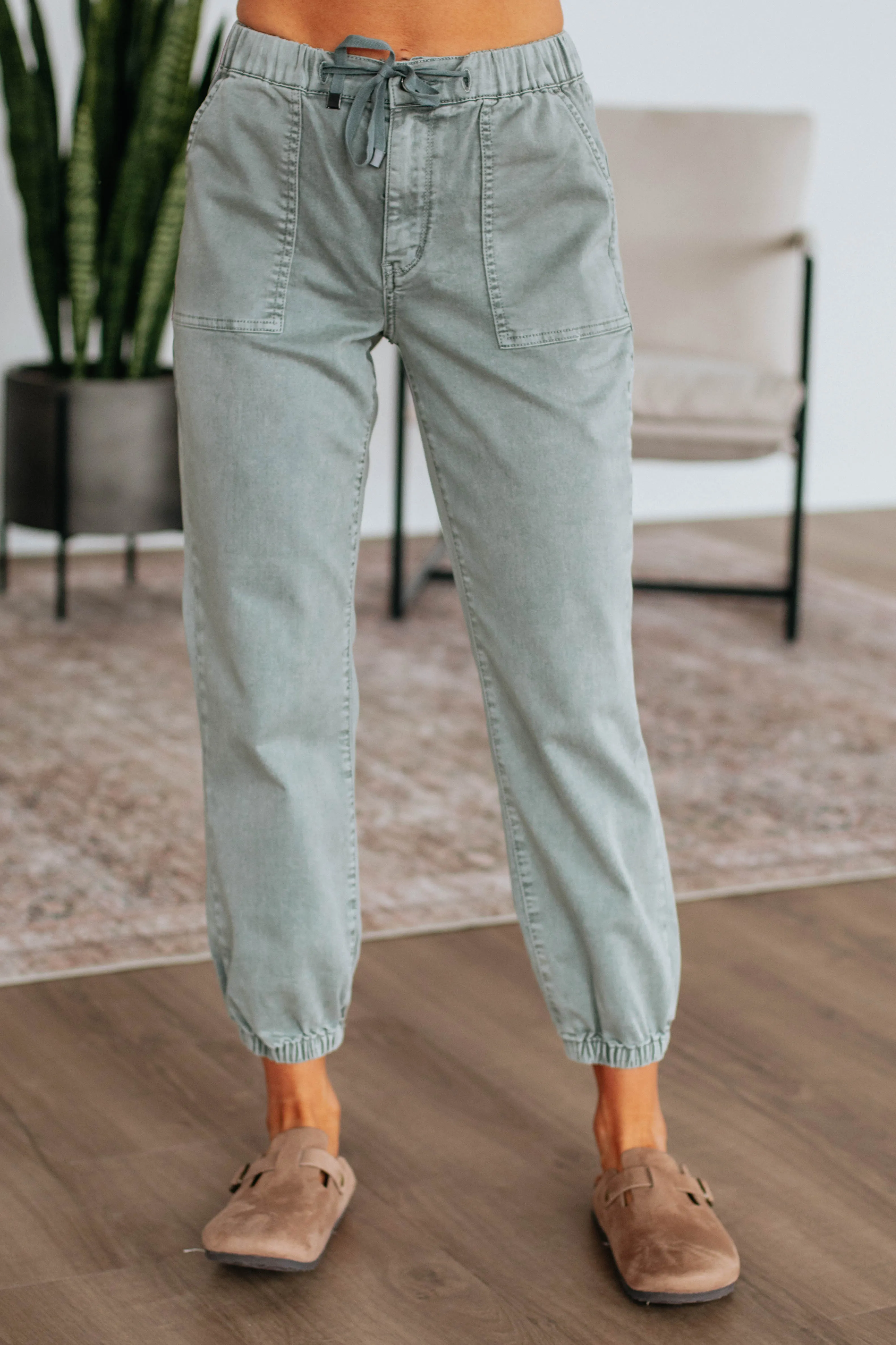 Joyful Mood Global Edge Drea Mica Joggers - Dusty Sage