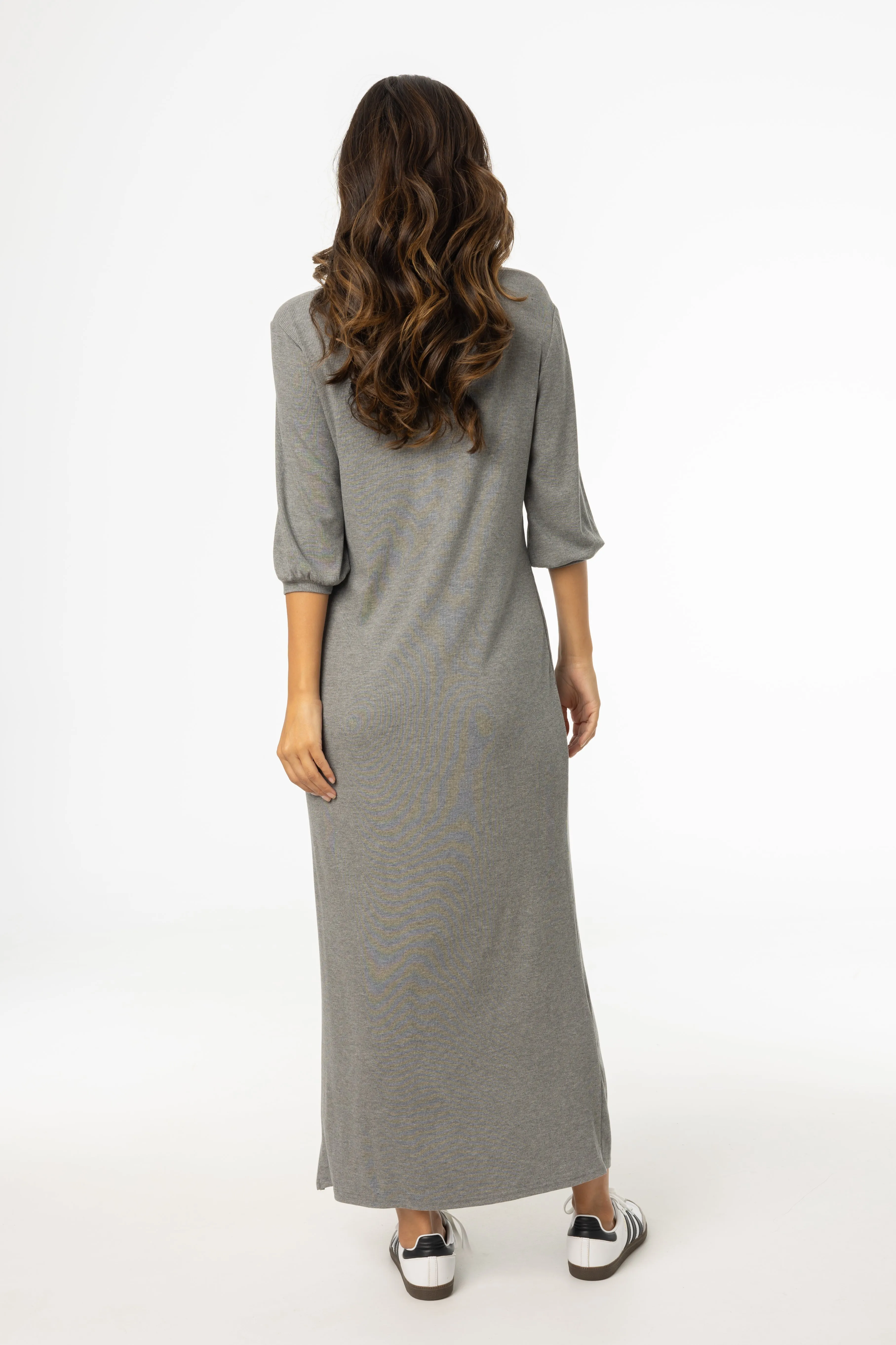 Grey 3/4 Sleeve Maxi Dress Mind Glow Washable fabric