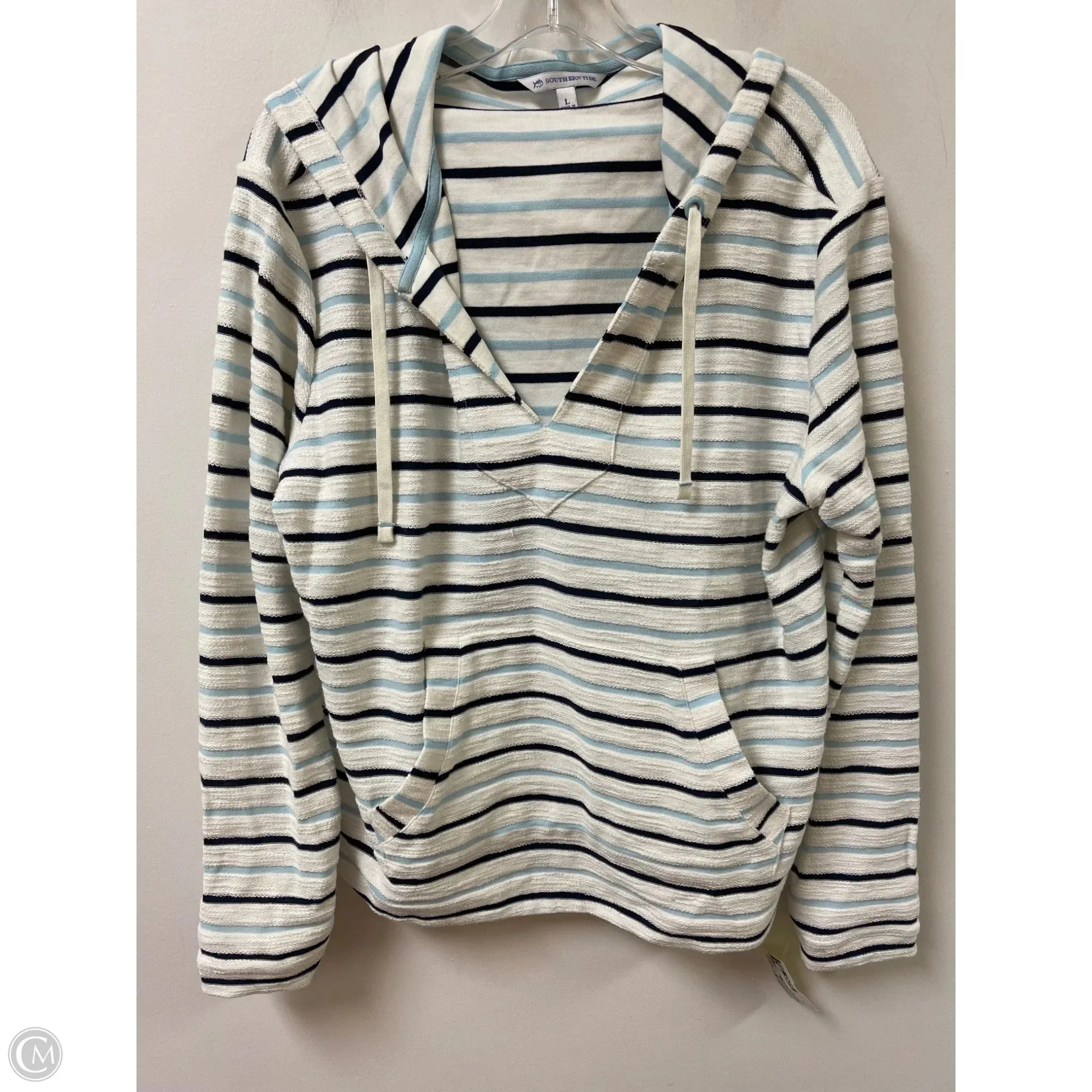 Sweatshirt Hoodie By Southern Tide In Blue & White, Size: L Outdoor Jacket