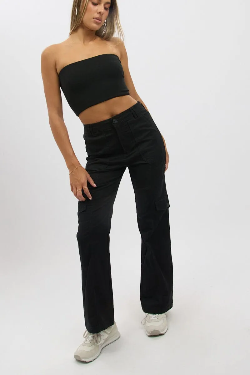 Black Cargo Pants Mid Rise Core Ease Versatile Wear