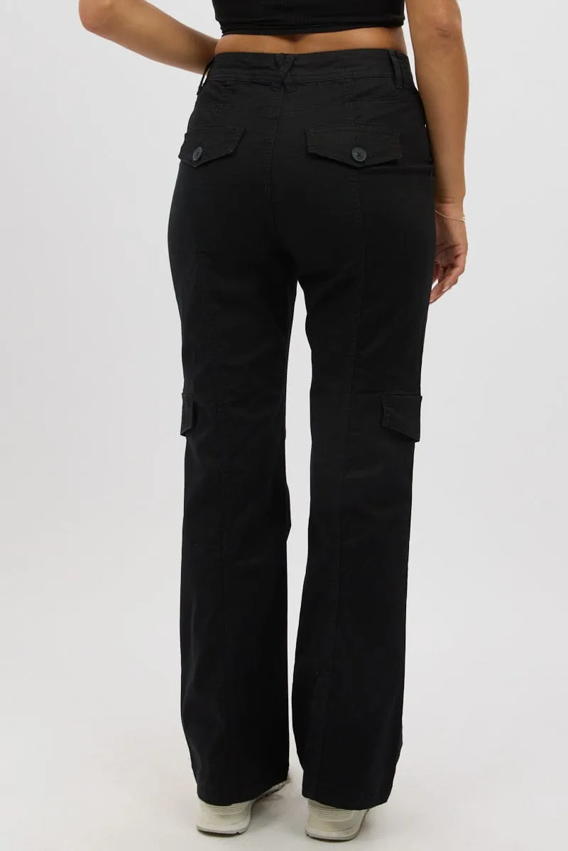 Black Cargo Pants Mid Rise Cozy Wear