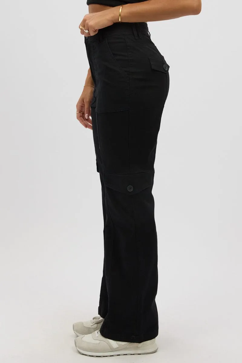 Quick Cool Chic Fit Black Cargo Pants Mid Rise