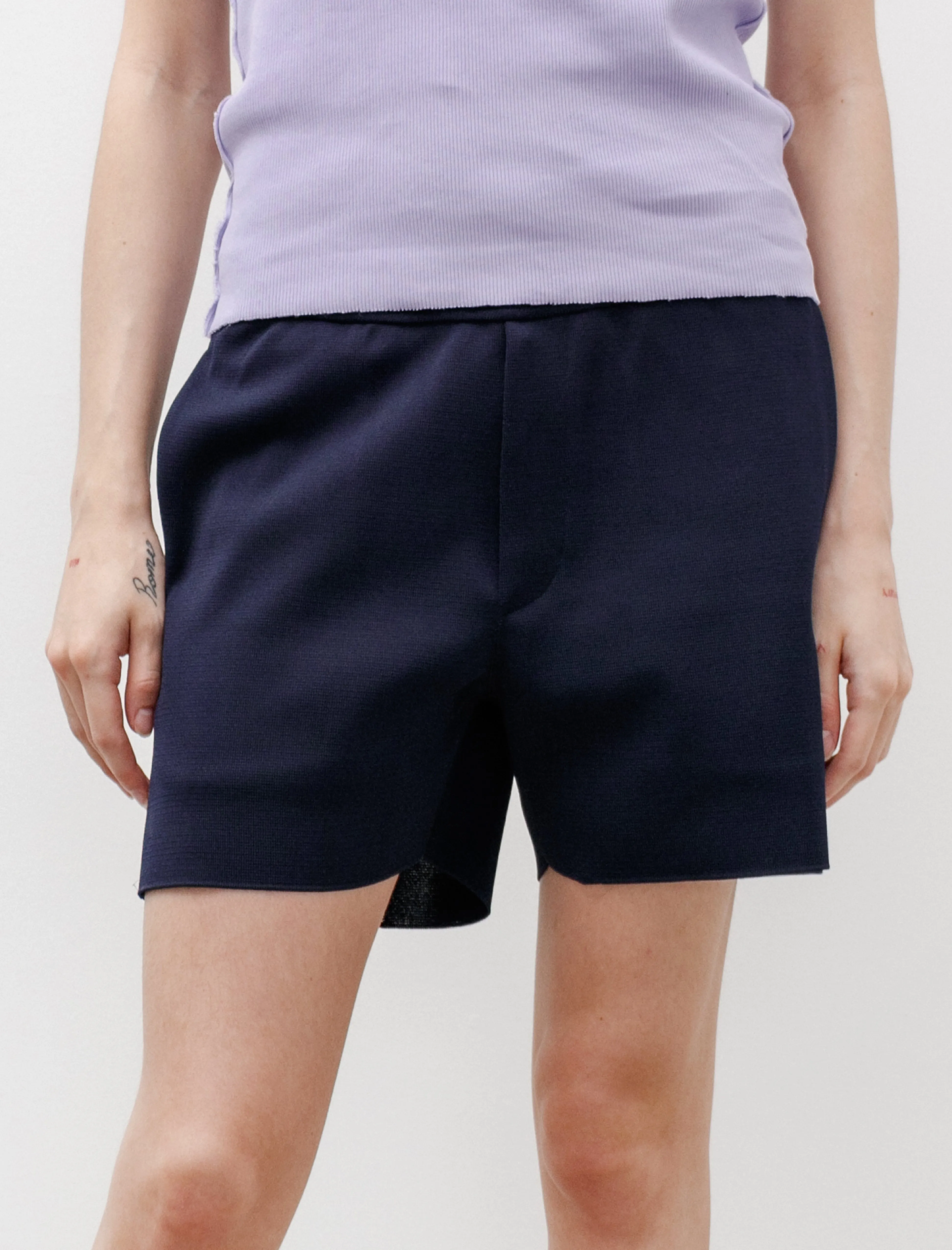 High Twist Milan Knit Shorts Navy Tear Resistant Weave Handmade