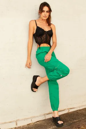 Green Cargo Parachute Pants Fashionable Look