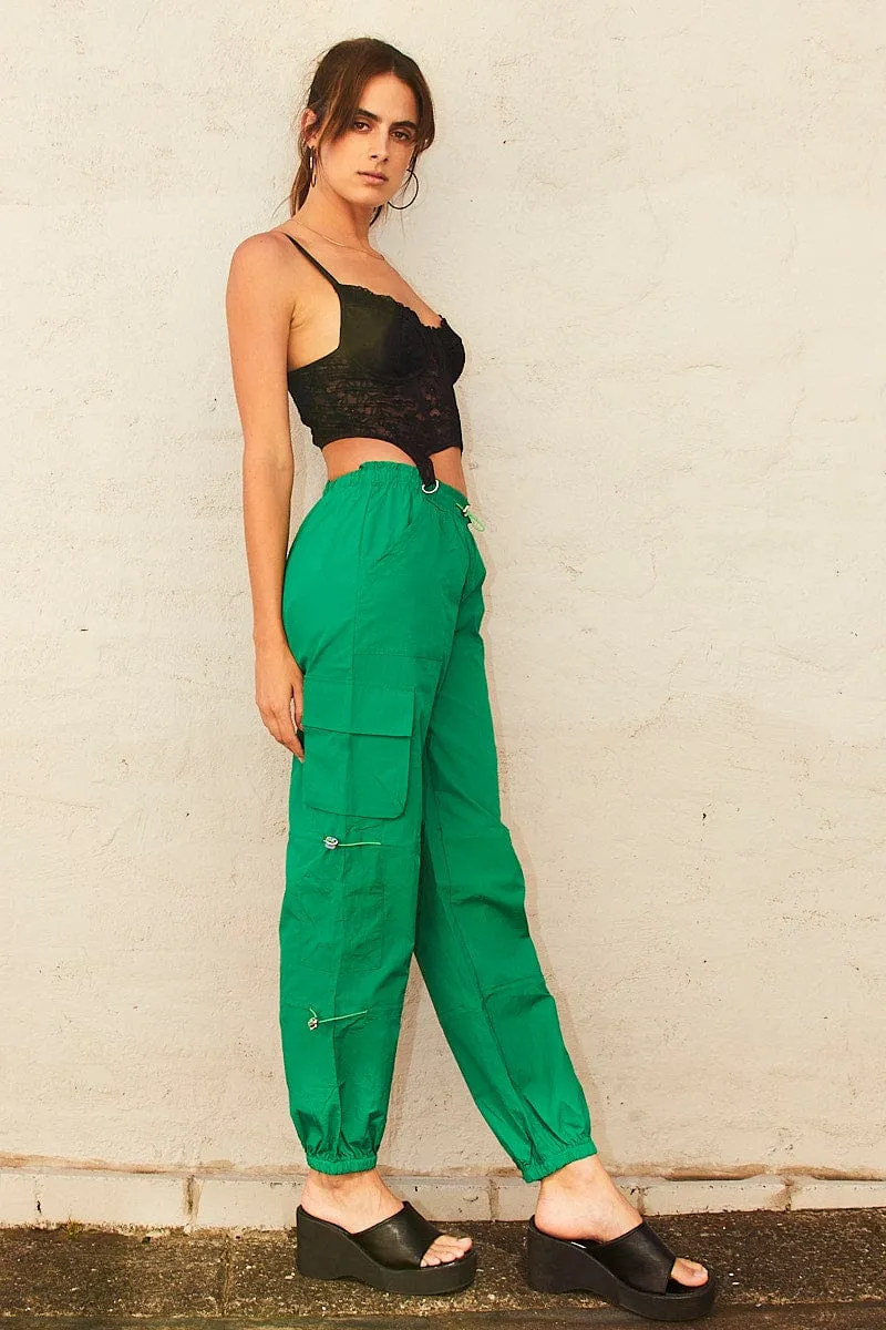 Comfy Essentials Wear Green Cargo Parachute Pants