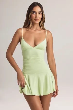 Modal Ruched A-Line Mini Dress in Sage Green Quick Glam