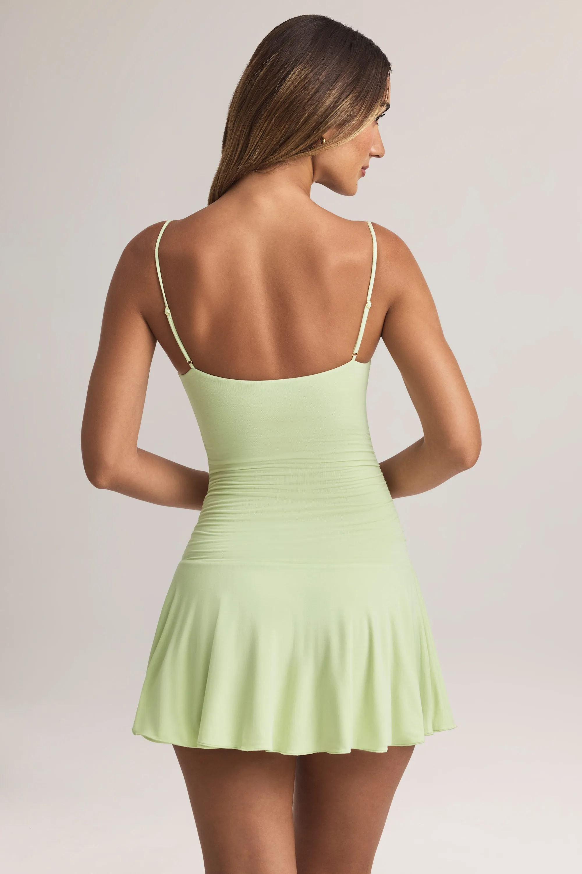 Shine Star Modal Ruched A-Line Mini Dress in Sage Green