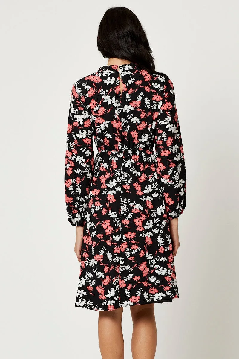 Print High Neck Floral Midi Dress Lavender Hill