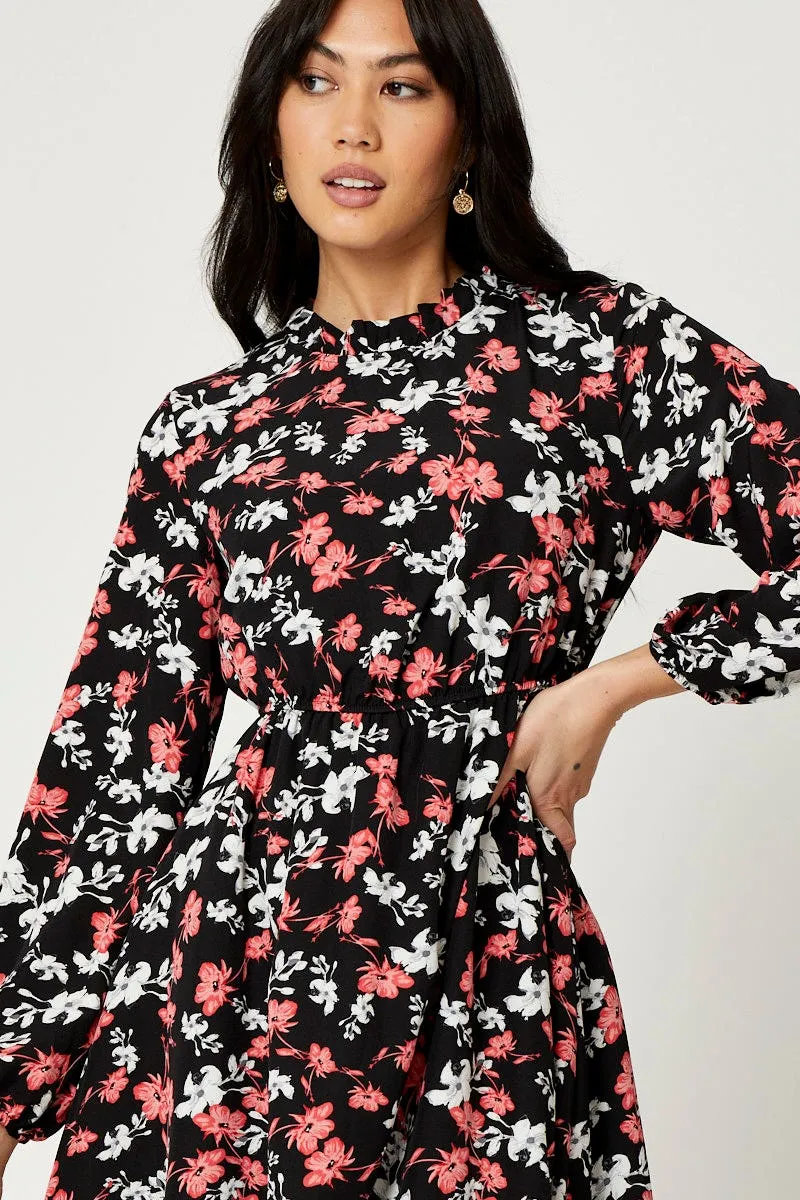 Print High Neck Floral Midi Dress High-waisted midi dress Art Gallery
