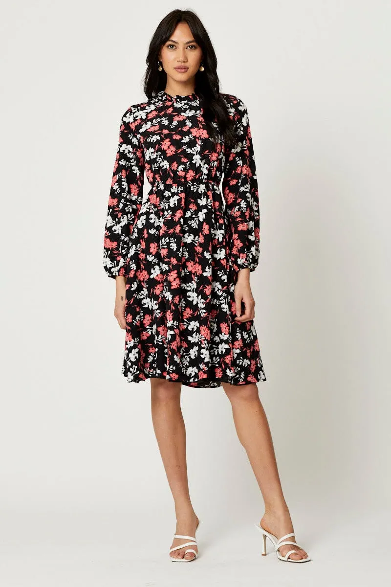 Vibrant Look Urban Ease Print High Neck Floral Midi Dress
