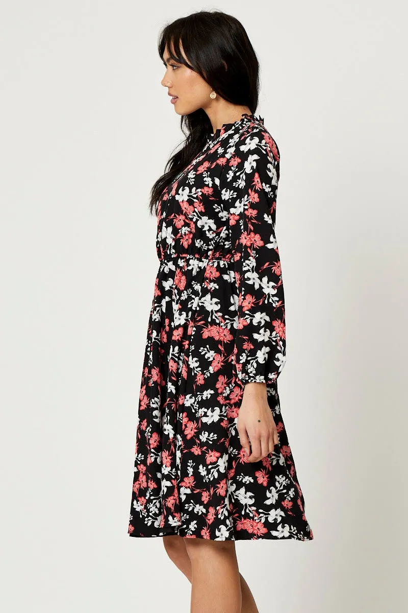 Stylish Outfit Sunrise Feel Print High Neck Floral Midi Dress