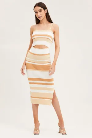 Stripe Midi Dress Sleeveless Cut Out Square Neck Freedom Wear High-waisted midi dress