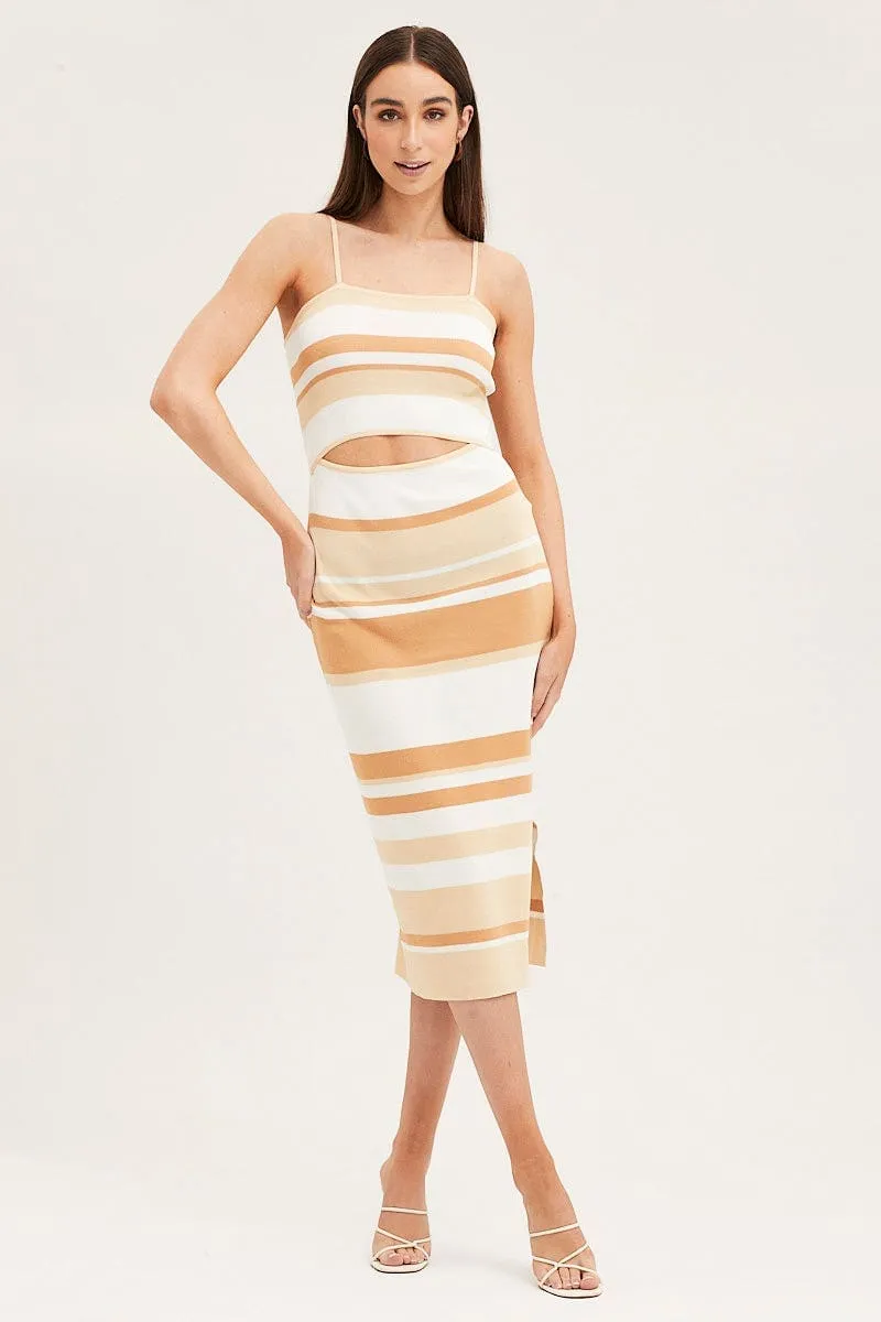 Stripe Midi Dress Sleeveless Cut Out Square Neck Boho Soul Feast Table