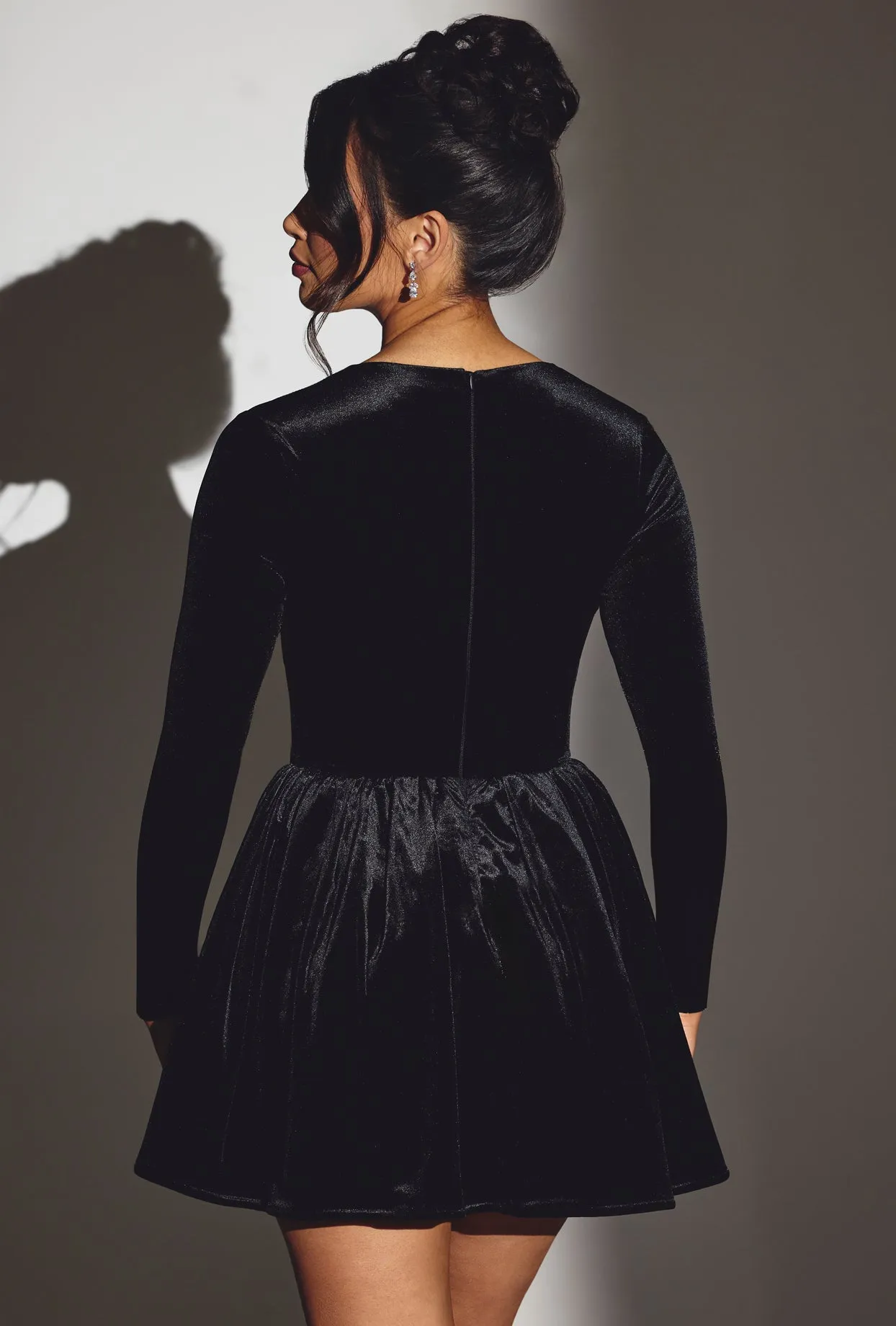 Fresh Vibes Velvet Long Sleeve Corset Mini Dress in Jet Black
