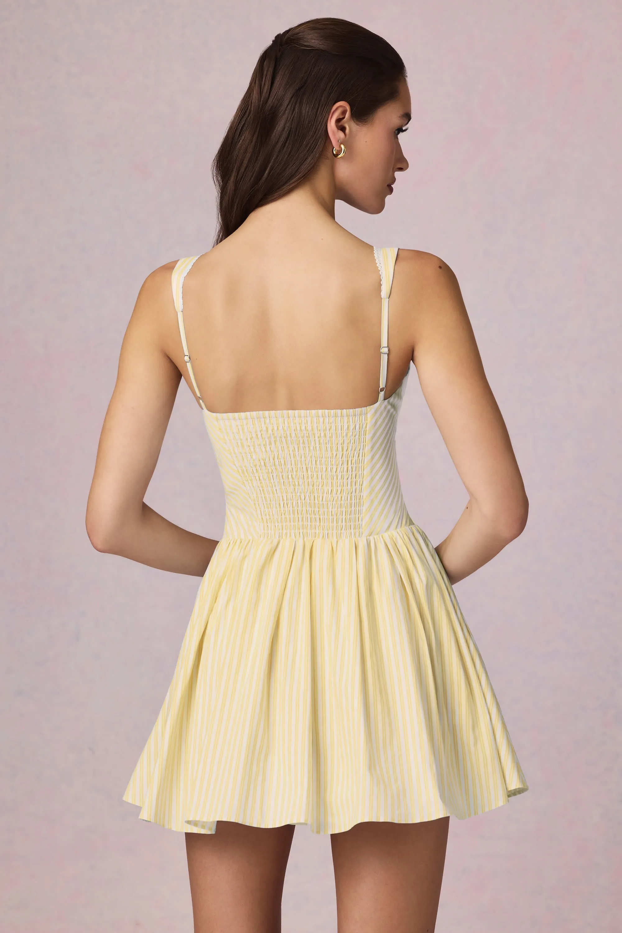 Street Pop Relaxed mini for warm days Bow-Detail A-Line Mini Dress in Lemon Yellow Stripe