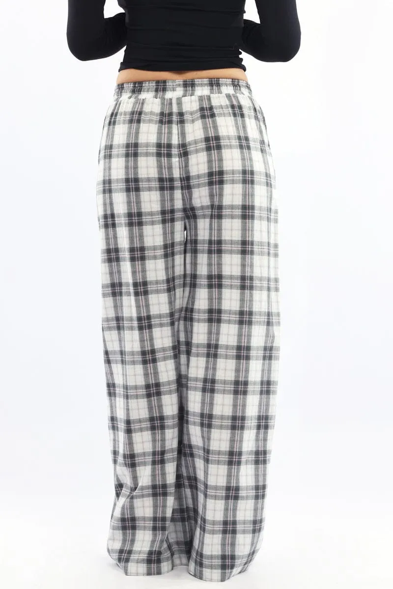 Multi Check Wide Leg Pants Elasticated Waist Cozy And Stylish Relaxed fit wear
