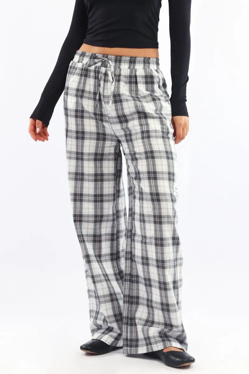Multi Check Wide Leg Pants Elasticated Waist Bold Design Static free