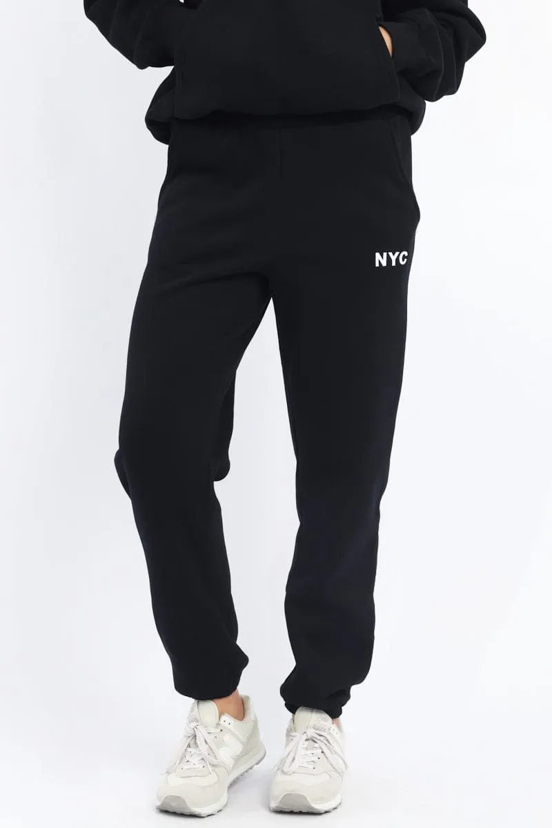 Black Track Pants Jogger Durable Seams AntiPilling