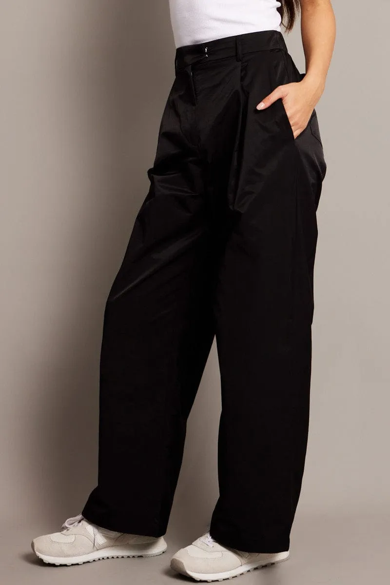 Black Wide Leg Pants Pleated Front Quick Dry Fabric Shape Retention