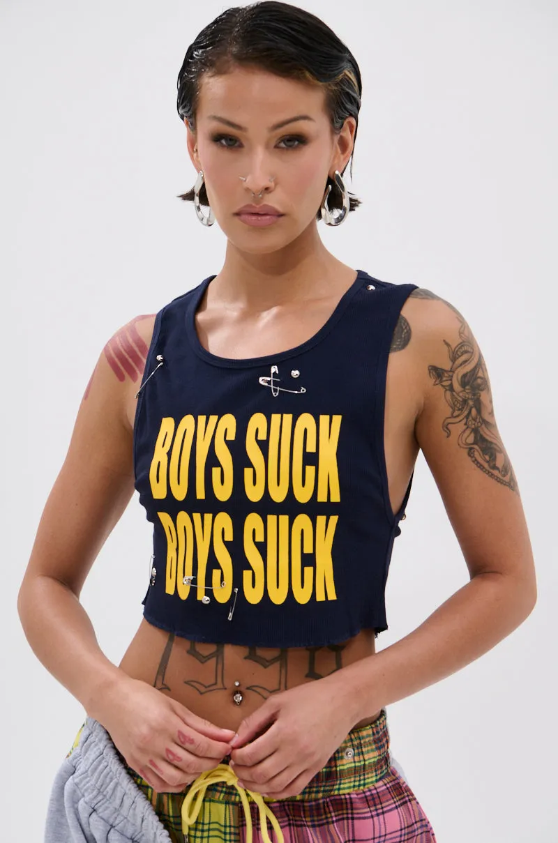 Air Comfort Quick Smooth BOYS LIE DISTRESSED CROPPED TANK TOP