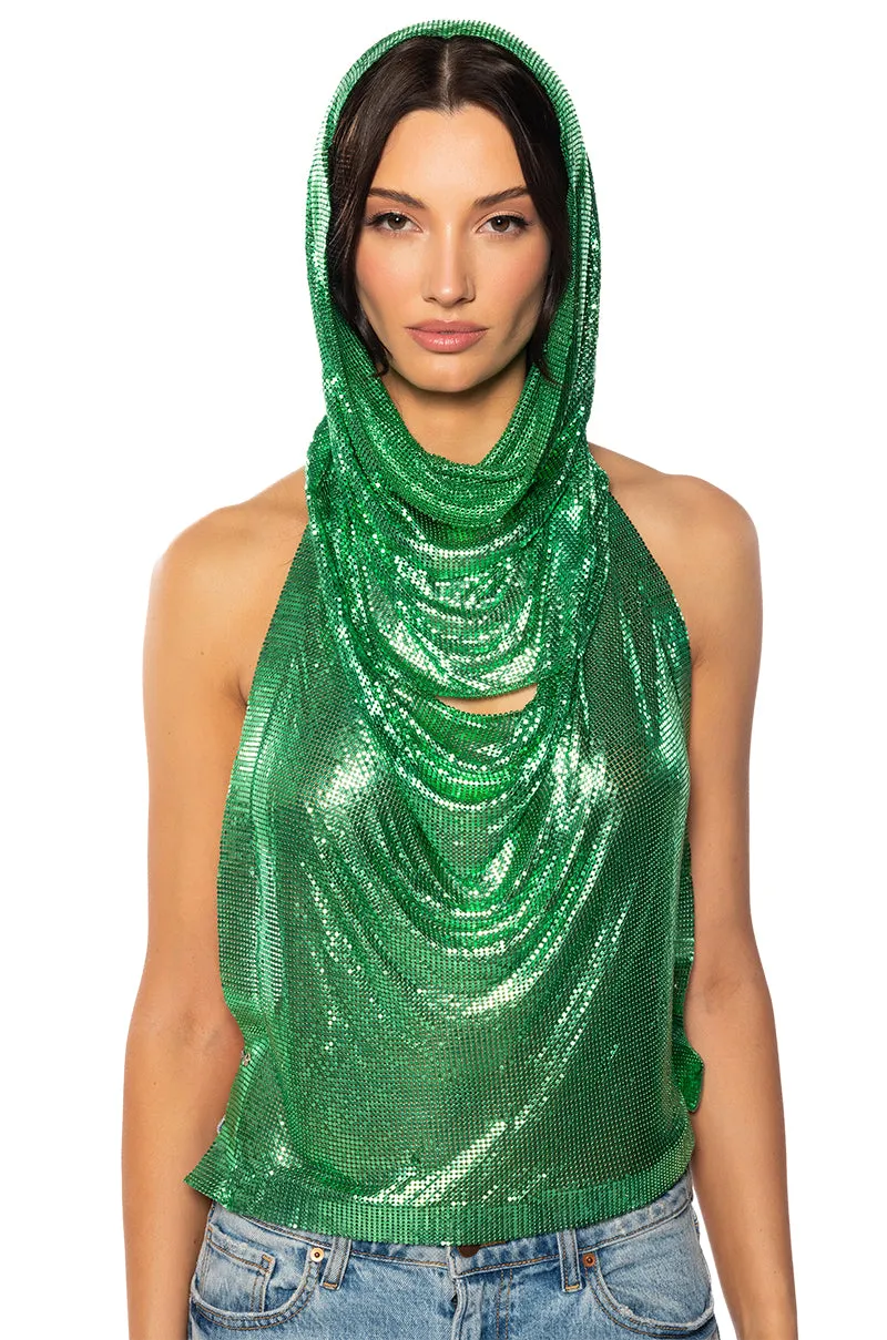 SUNNA METAL CHAIN TOP WITH A HOOD Thermal regulation