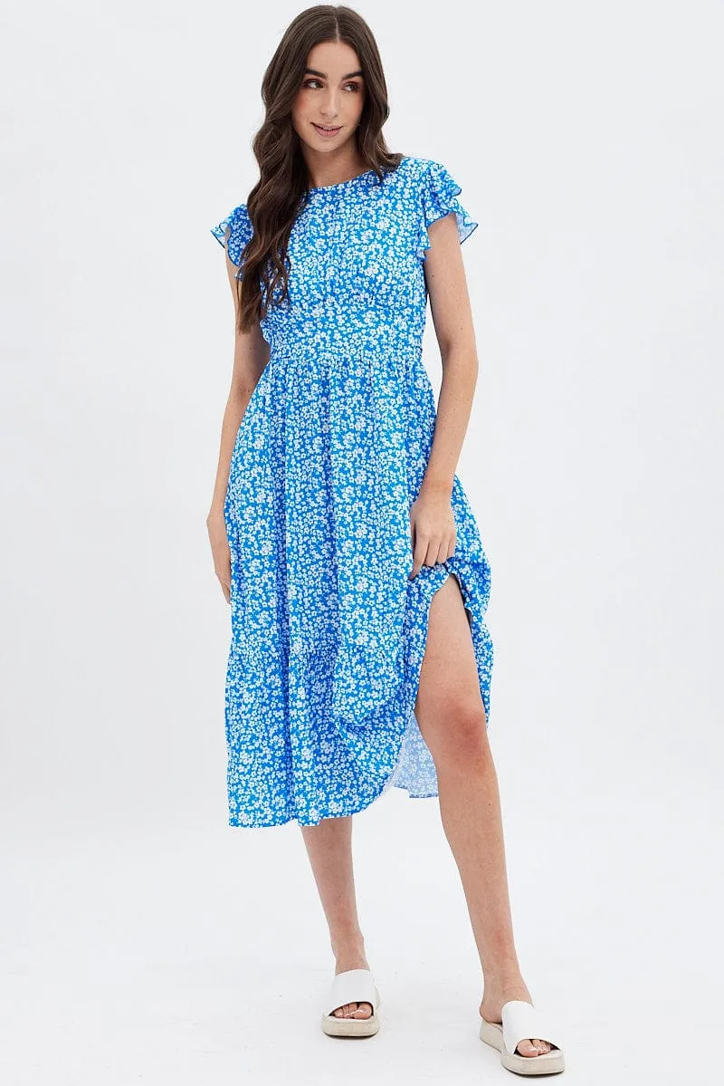 Comfortable party dress Lavender Hill Blue Floral Tie Back Midi Dress