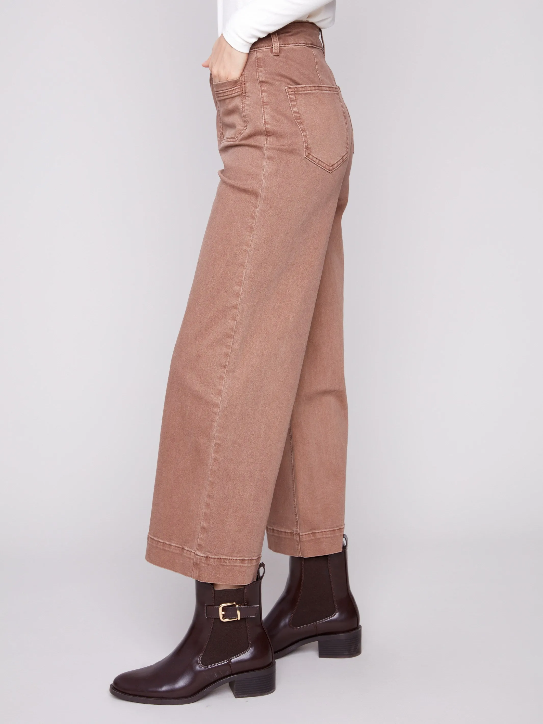 Patch Pocket Flare Twill Pants - Truffle Couple Look Modern Street Inspired