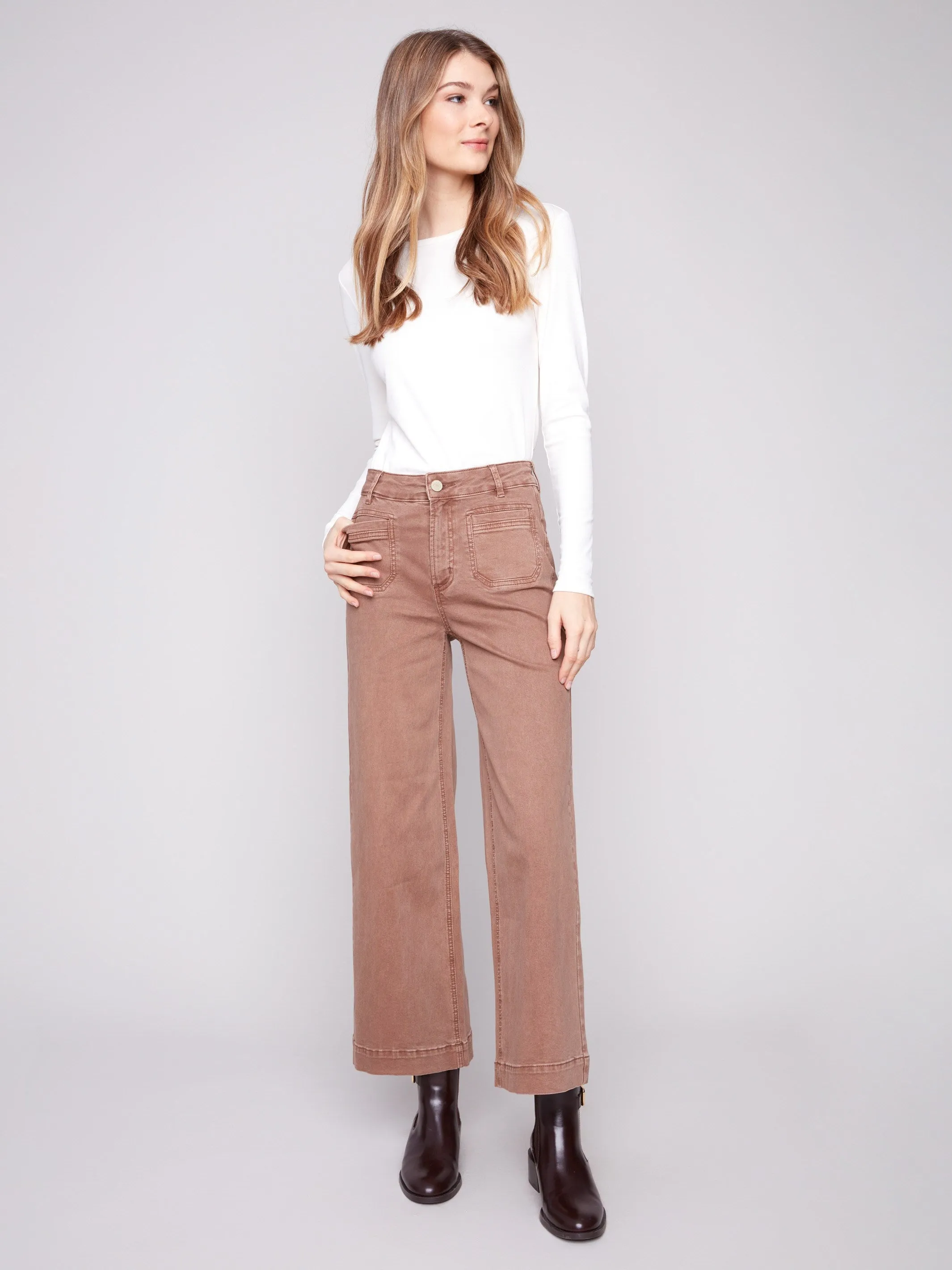 Patch Pocket Flare Twill Pants - Truffle Affordable Autumn Days Breathable
