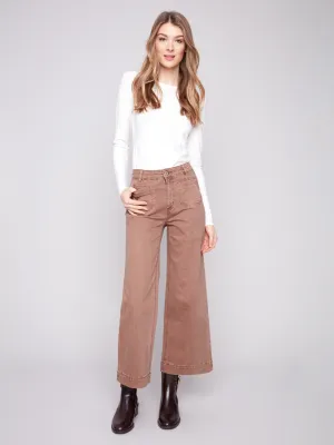 Everyday Eco Friendly Earthy Patch Pocket Flare Twill Pants - Truffle