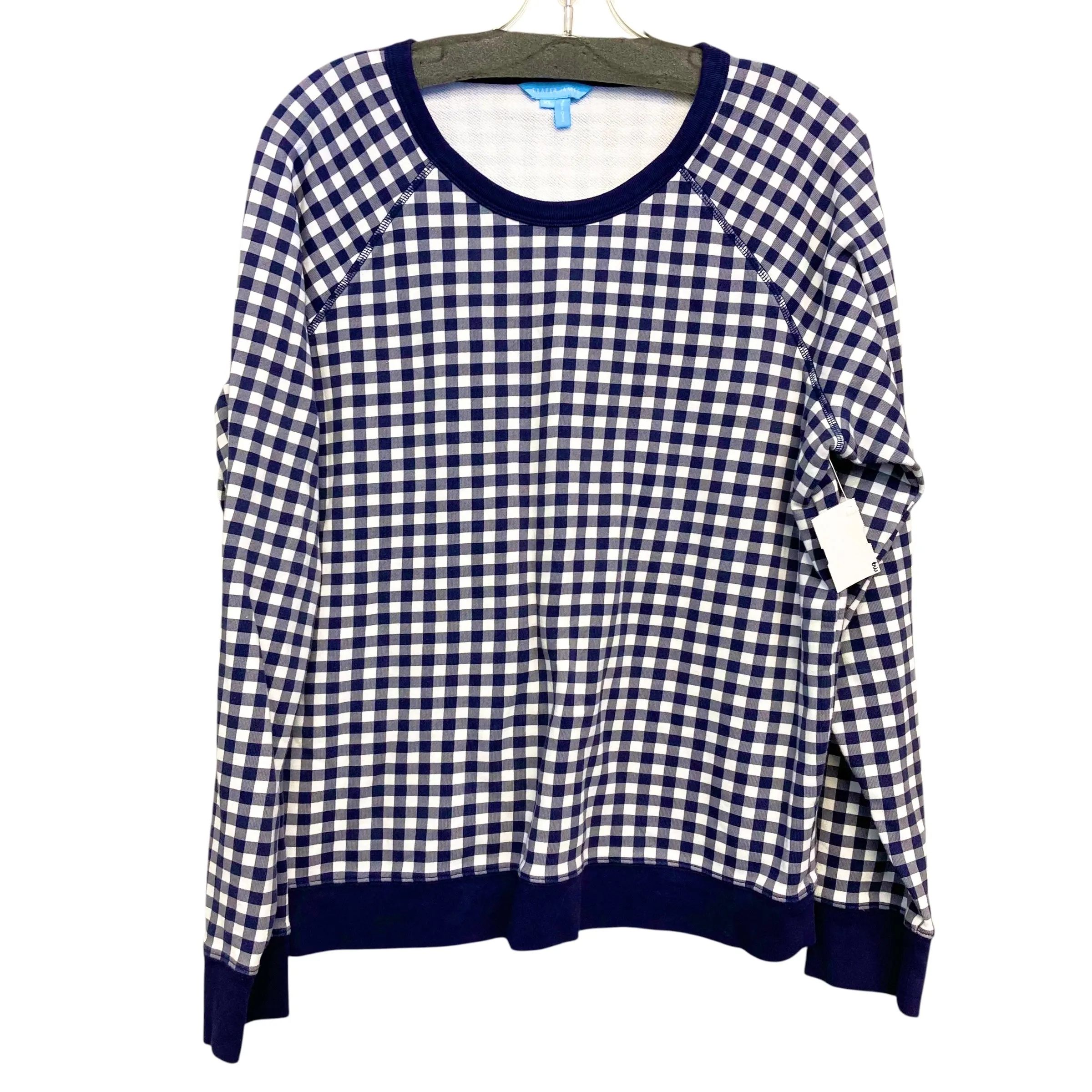 AntiPilling MultiFunctional Pockets Sweatshirt Crewneck By Draper James In Blue & White, Size:Xl