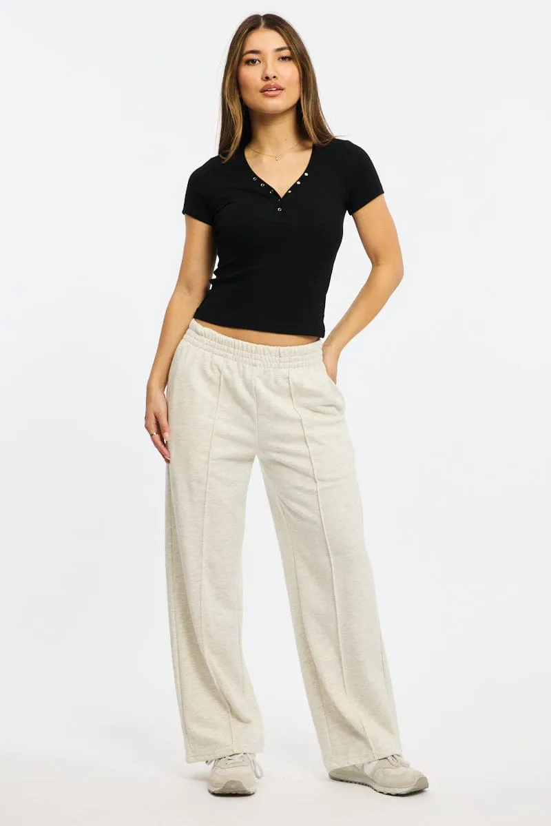 Grey Track Pants Wide Leg Bi Stretch Fabric Flexible Gusset
