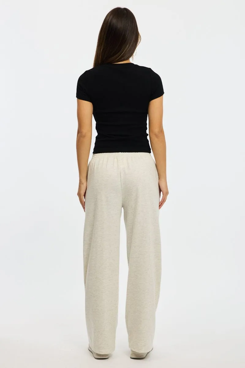 Grey Track Pants Wide Leg High Waist Stretch