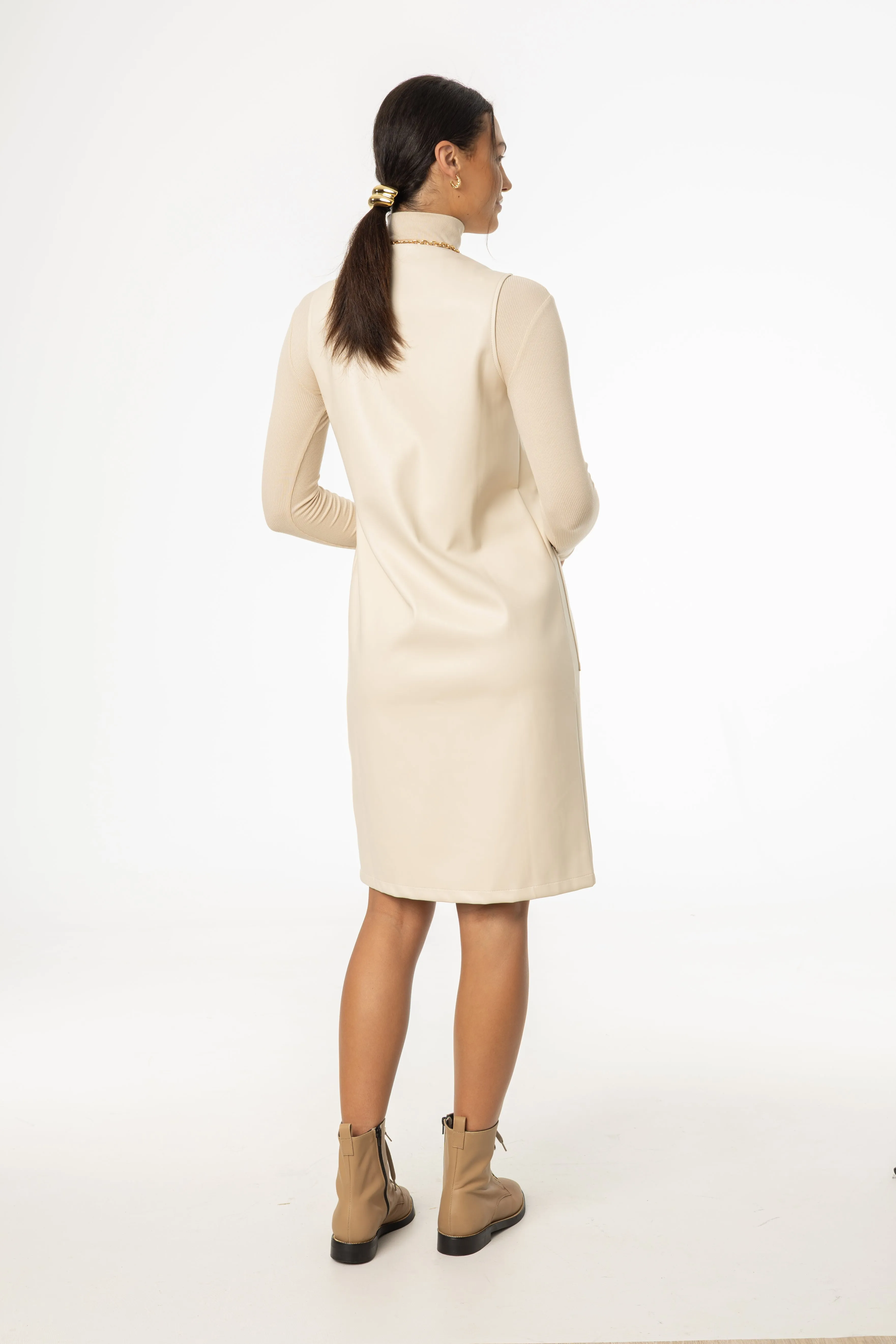 Summer Air Fantasy Mood Cream Vegan Leather Vest Dress