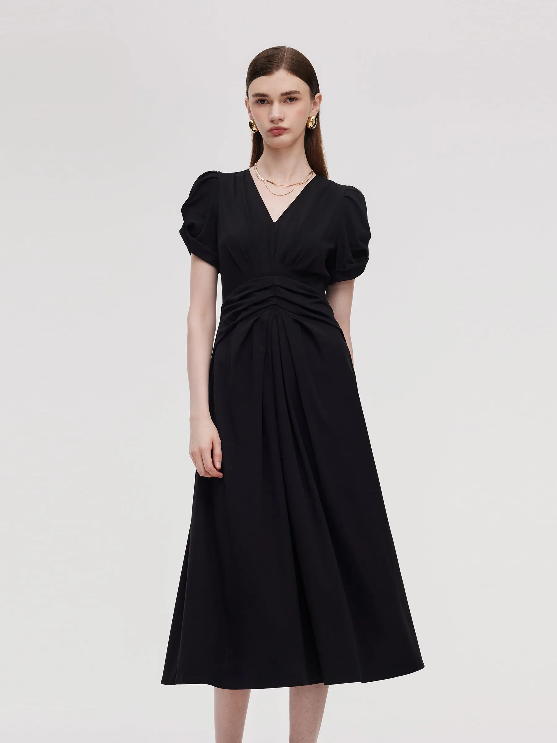 Meta Mood Pleated V-Neck Women Knit Maxi Dress
