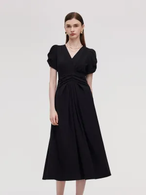 Pleated V-Neck Women Knit Maxi Dress Casual Day