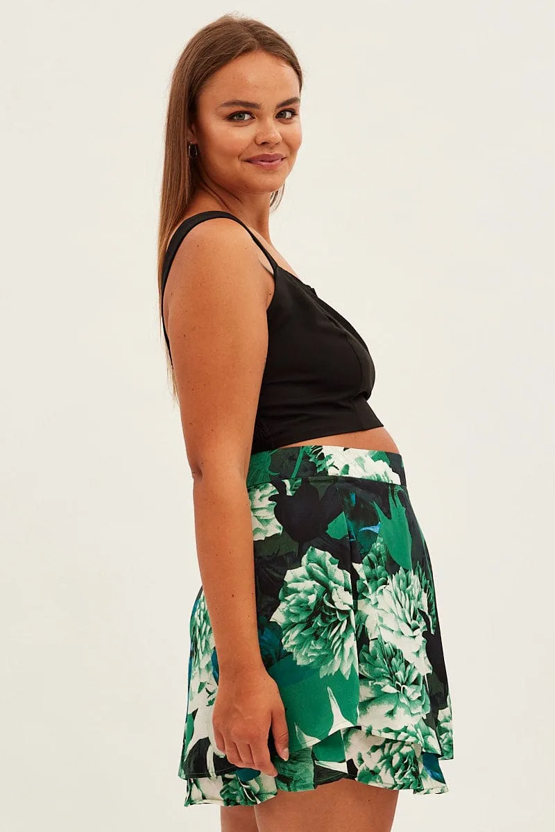 Comfortable Motion Abstract Print Layered Shorts High Rise