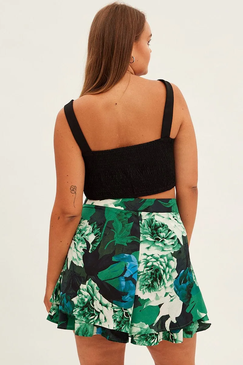 Lightweight Fabric Abstract Print Layered Shorts High Rise