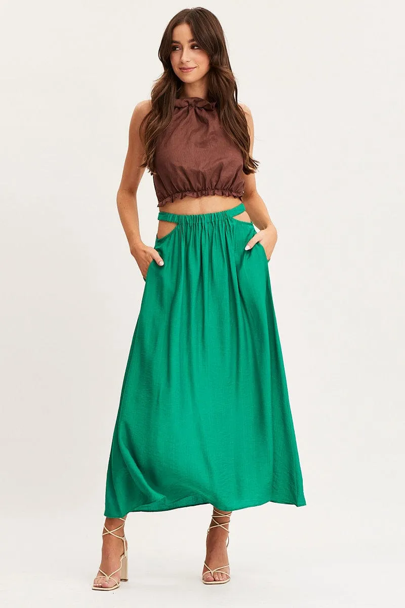 Core Collection Green Maxi Skirt High Rise Cut Out