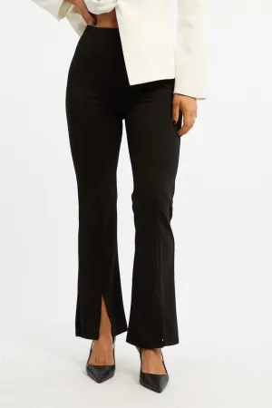 Training Wear simple design Black Flare Leg Pants Front Split