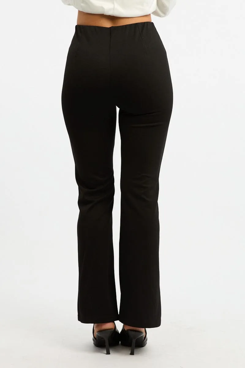 Tagless Labeling Black Flare Leg Pants Front Split