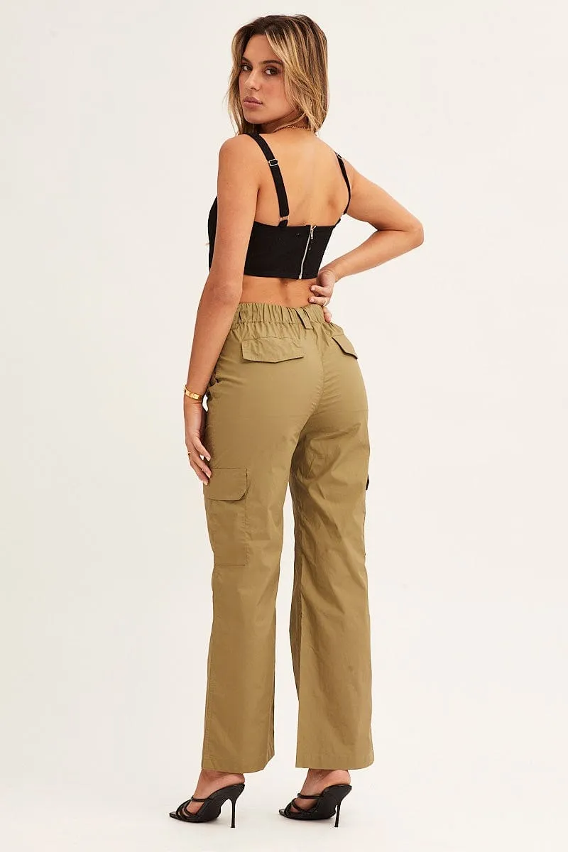 Trendy Cut Work Friendly Green Cargo Pants Mid Rise