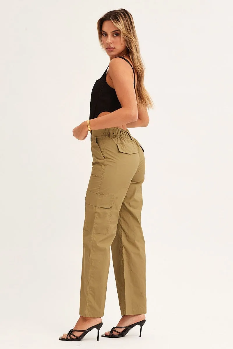 Green Cargo Pants Mid Rise Loose Fit Travel Fit